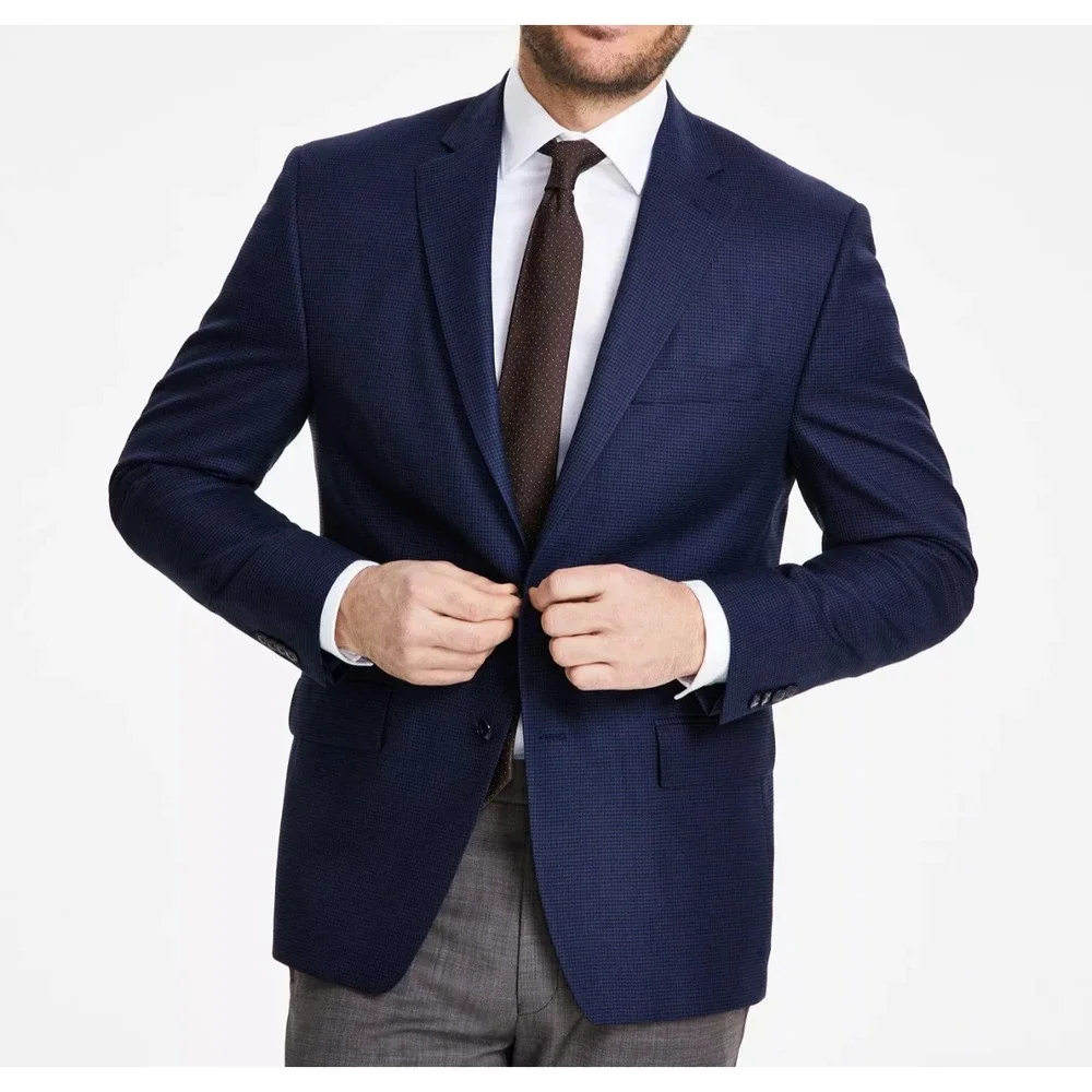 Michael Kors Men's Classic-Fit Houndstooth Sport Coat 54L Navy
